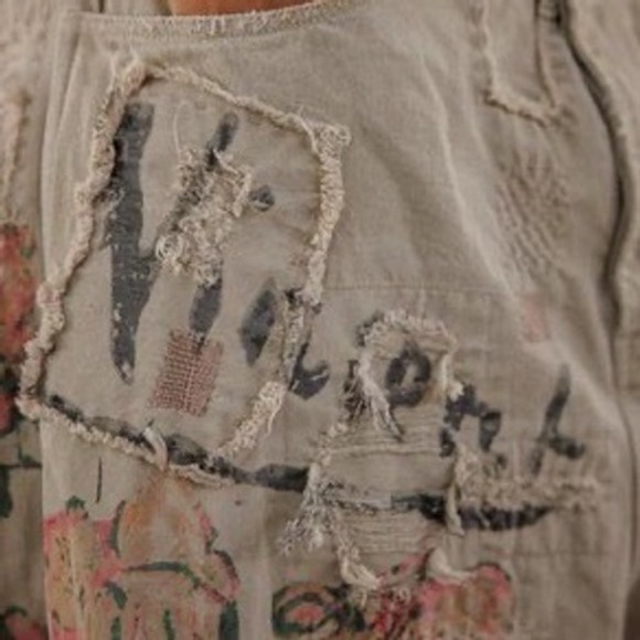 Magnolia Pearl Light Denim Cropped Jeans w/ Pink Flowers & Wide Leg NWT Van Gogh - Picture 2 of 10